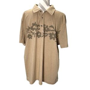TOAD&CO Mens XL‎ Tan Short Sleeve Polo Floral Organic Cotton Recycled Polyester